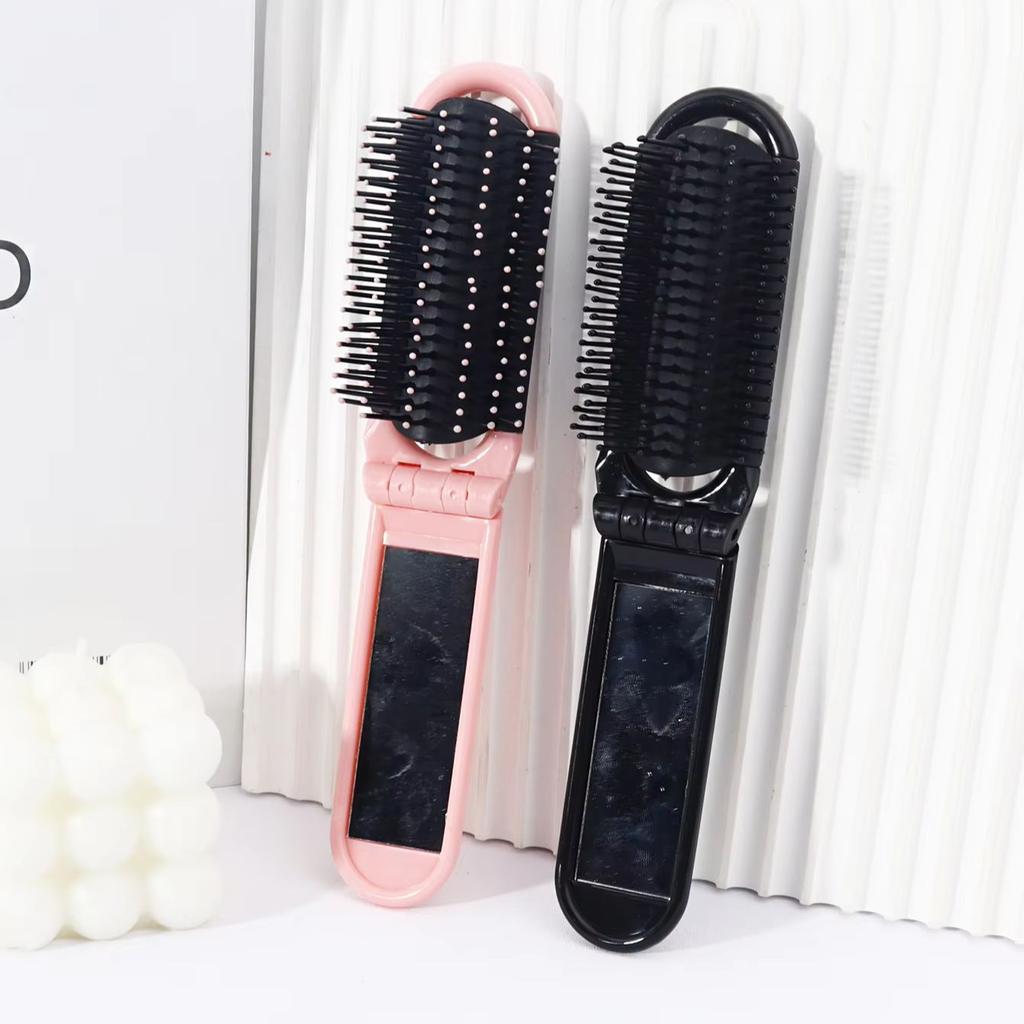 2-piece Set of Multi-color Portable Foldable Mirror Comb, Anti-static Folding Mirror Comb Special for Real Hair Wigs