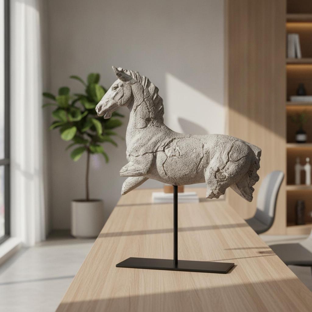 Horse Sculpture with Stand Resin Tabletop Statue Running for Console Table