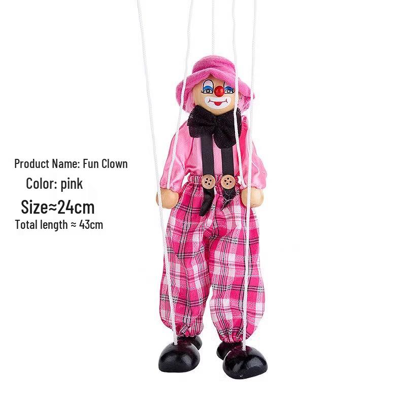 Colorful Handmade Wooden Clown String Puppet Toy for Parent-Child Interaction