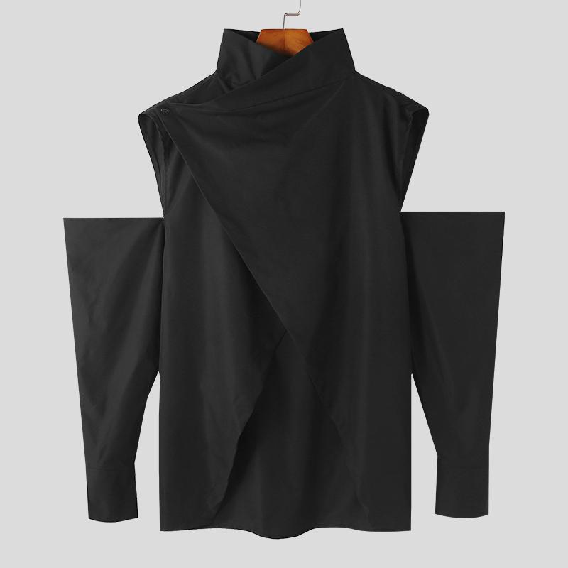 

INCERUN Мужские топы нерегулярной формы с открытыми плечами и длинными рукавами с перекрестным разрезом чёрный