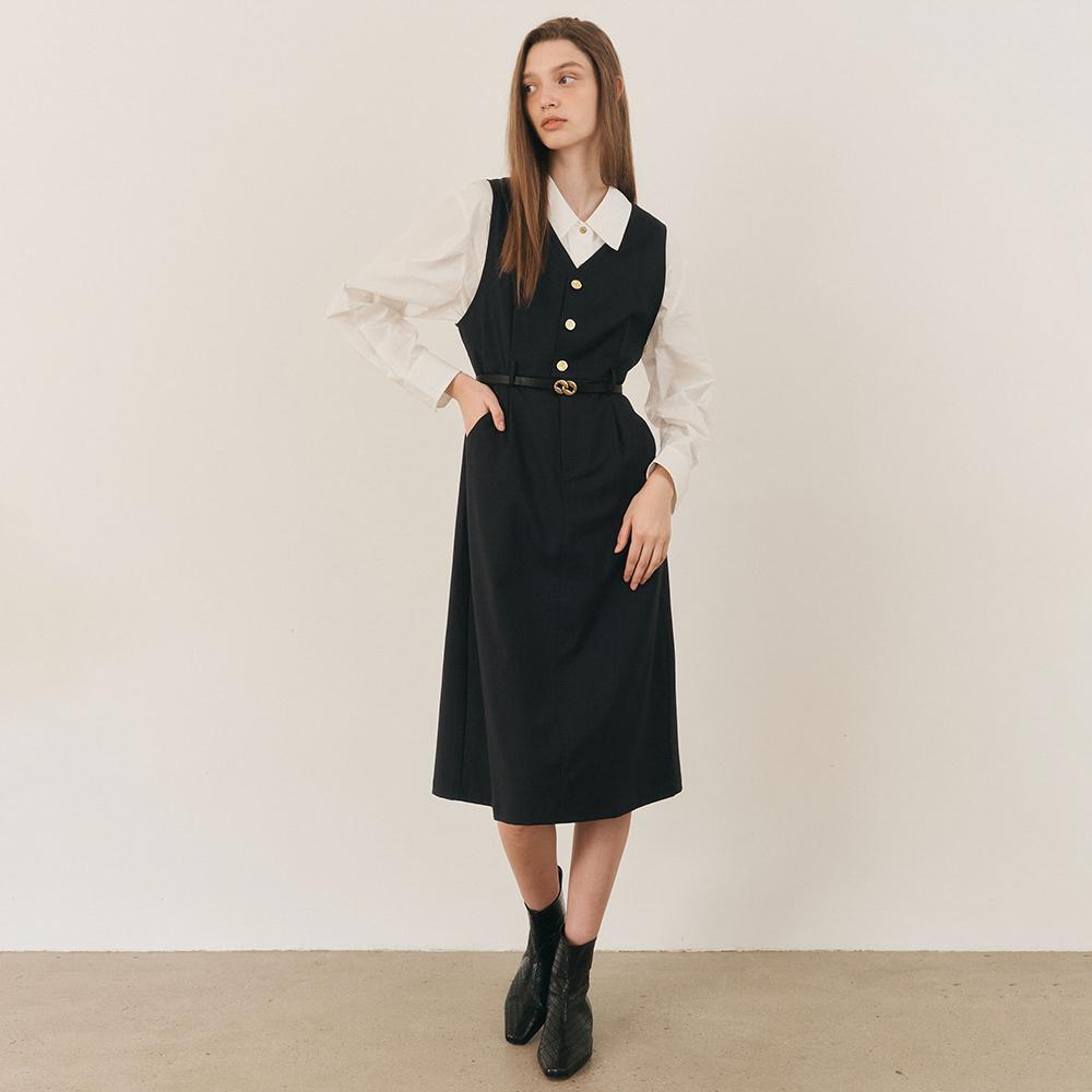 Wednesday Delight Wd_Vest Button Dress_Navy