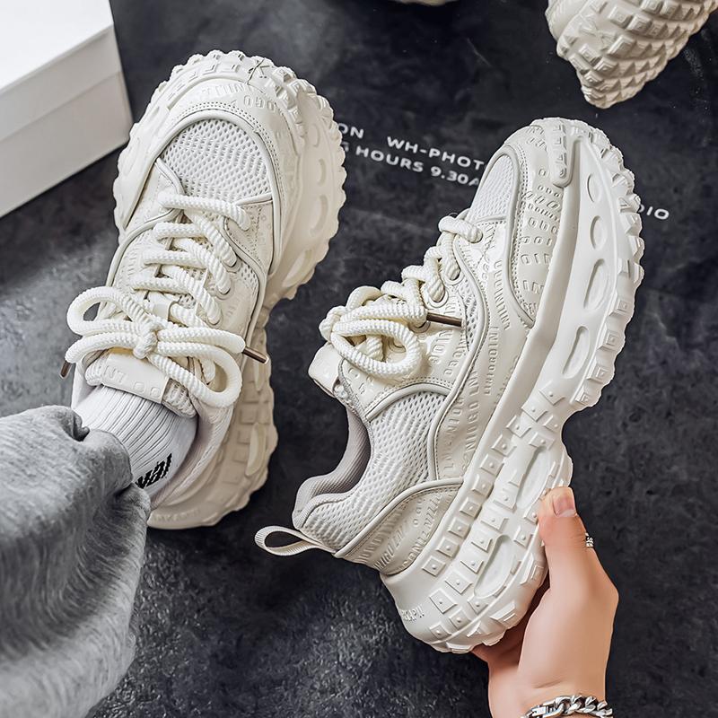 Men's Shoes Fashion Trend Mesh Breathable Thick Bottom Shoes Outdoor Anti-slip Comfortable Sneakers Casual Running Shoes White Shoes