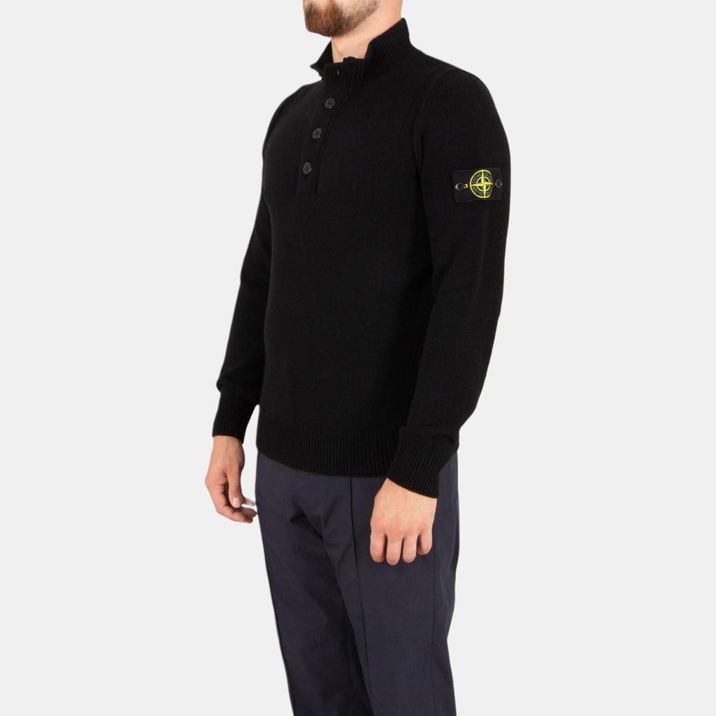 STONE ISLAND Solid Color Half-Zip Stand Collar Wool Knit Sweater Unisex Sweater Black K2S155100040S00A3V0029