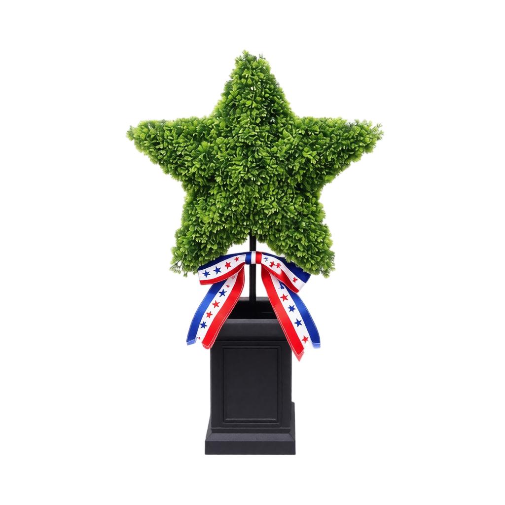 Artificial Star Shaped Topiary with Decorative Bow and Rectangular Planter for Indoor and Outdoor Display Holiday Decor