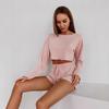 2025 Summer Knit Ribbed Long Sleeve Pajama Set for Women - Comfortable Homewear