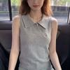 Summer New Sweet Wind Lapel Slant Zipper Sleeveless Knitted Vest Women's Slim Skinny Versatile Top