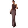 European and American new solid color diagonal neck sleeveless backless hip-wrapped elegant dress
