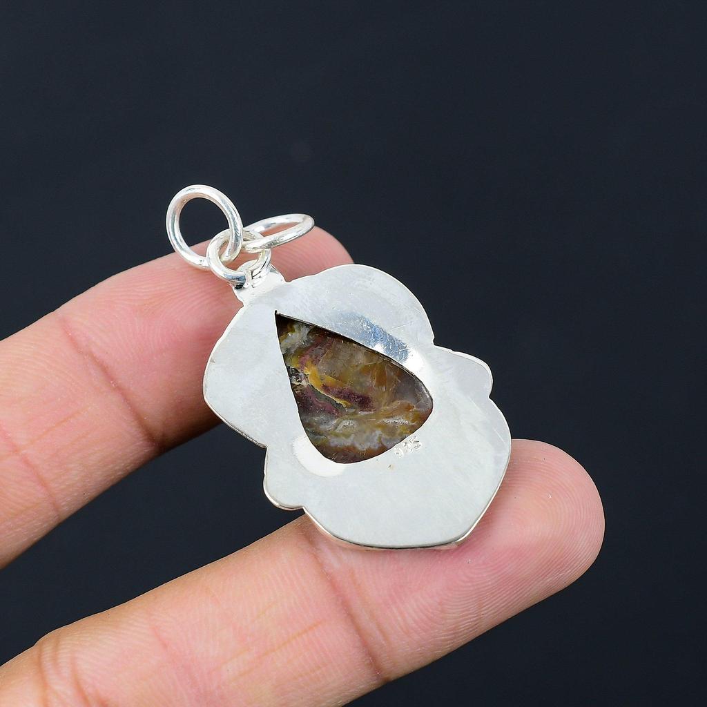Natural Rainbow Jasper Gemstone Jewelry 925 Sterling Silver Pendant For Women