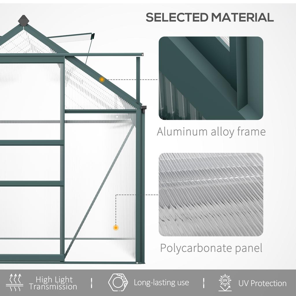 6 X 10ft Polycarbonate Greenhouse, Large Walk In Green House with Slide Door and Window, Garden Plants Grow House with Aluminium Frame and Foundation