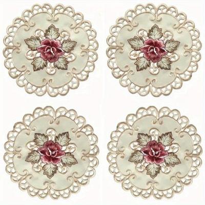 1 stuks Ronde Geborduurde Bloem Tafelset Onderzetters Huis Feest Bruiloft Tafelkleed Country-stijl geborduurd tafelkleed