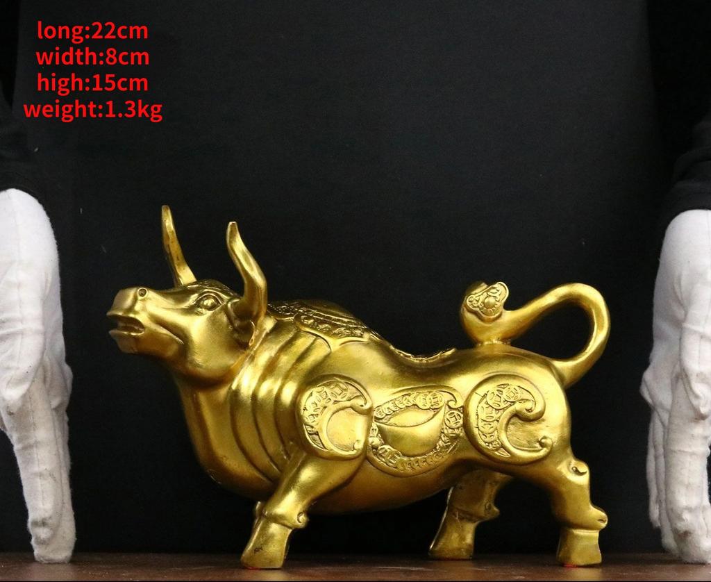 Feng Shui Pure Copper Cow Ornaments Town House Attract Wealth Ruyi Yuanbao Cow Office Home Decor