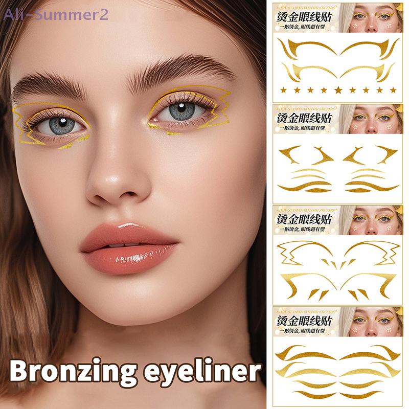 {MX} Glitter Stickers Face Eyeliner Tattoo Flash Gold Temporary Tattoos Waterproof Makeup Decals For Girls Party Music Festival
