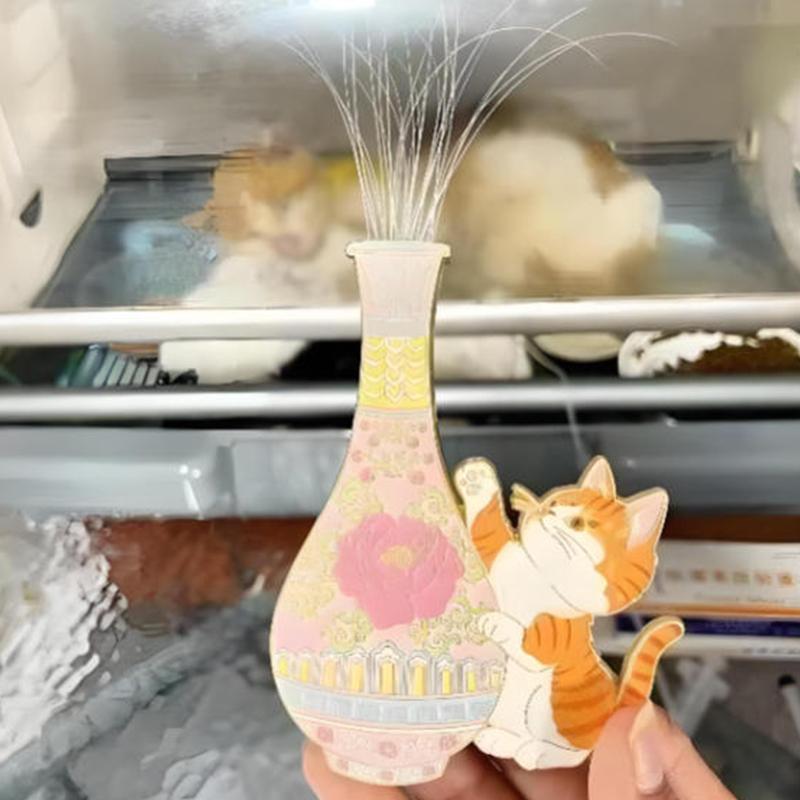 Colorful Acrylic Mini Vase Fridge Magnet Cat Whiskers Collection Ornaments Cat Hair Display Home Office Decor Party Gift