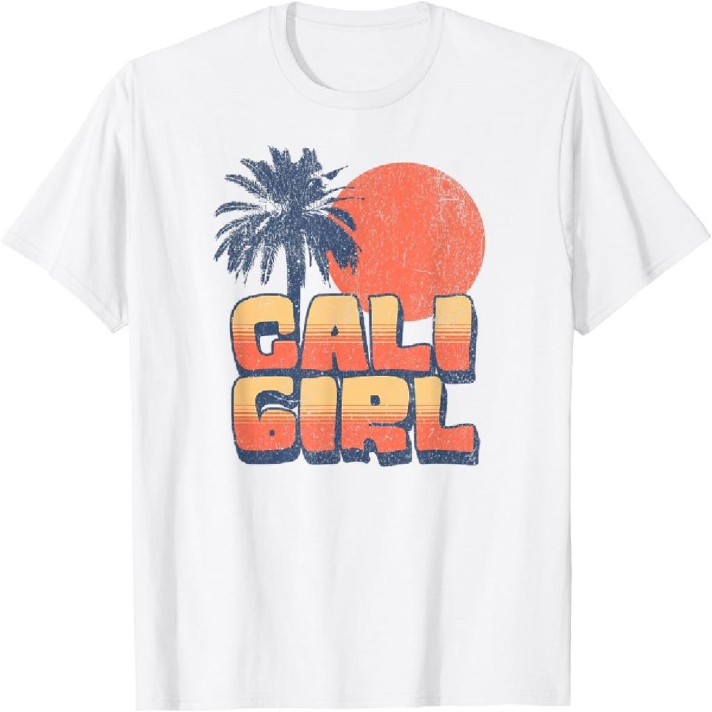 Cali Girl Retro Sonnenuntergang Palme Kalifornien Strandurlaub T-Shirt