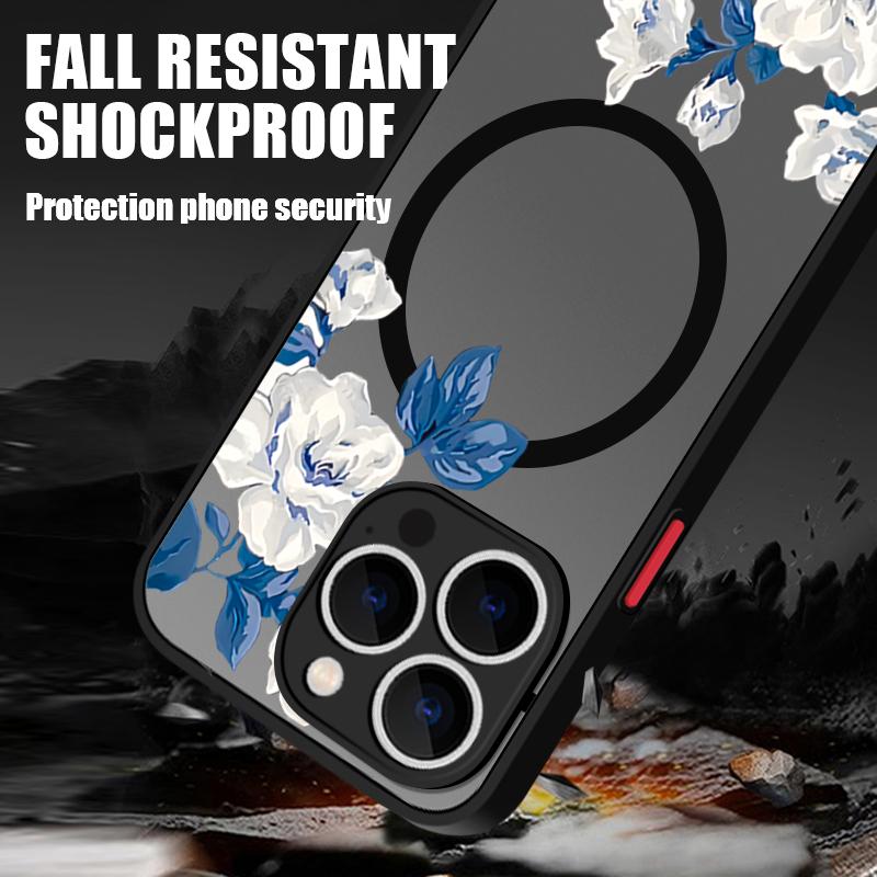 For iPhone 17 Pro Max Case Magnetic For Magsafe Simple Style Floral Cover For iPhone 16 Pro Max 15 14 13 12 11 16E Air Funda