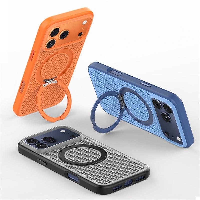 Applicable To iPhone17ProMax Ice-sensitive Honeycomb Heat Dissipation Magnetic Suction Bracket Mobile Phone Case Apple 16Pro Anti-drop Cover