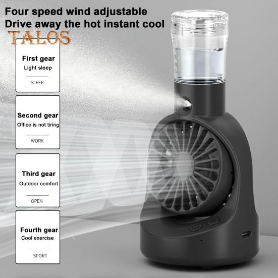 Tragbarer Tisch-Nebelventilator mit 4 Geschwindigkeitseinstellungen, starker Luftstrom, geringe Geräuschentwicklung, kompakte Größe, wiederaufladbarer persönlicher Kühlventilator