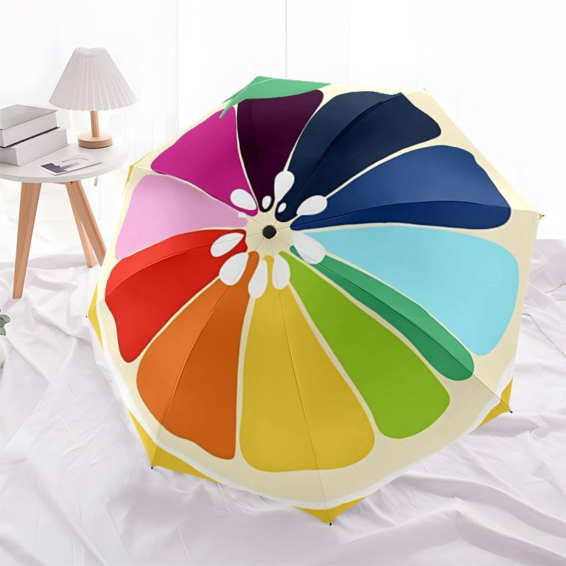 1pc Fruit Wheel Automatic Open/close Folding Compact Umbrella, 8-Rib Sturdy Canopy, Lightweight Portable, Everyday Use, Gift, Outdoor Umbrella, Travel