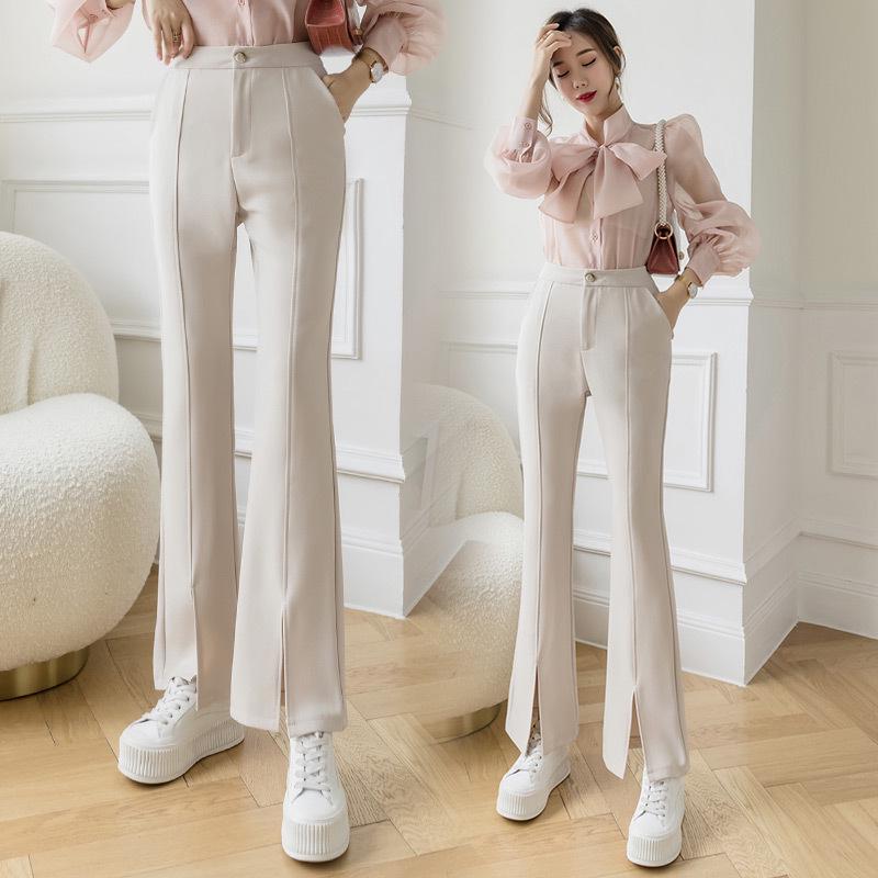 Women's Korean Style High-Waisted Flared Split Dress Pants - Spring/Summer 2026 Collection, Slimming Drapey Trousers Casual Trousers.