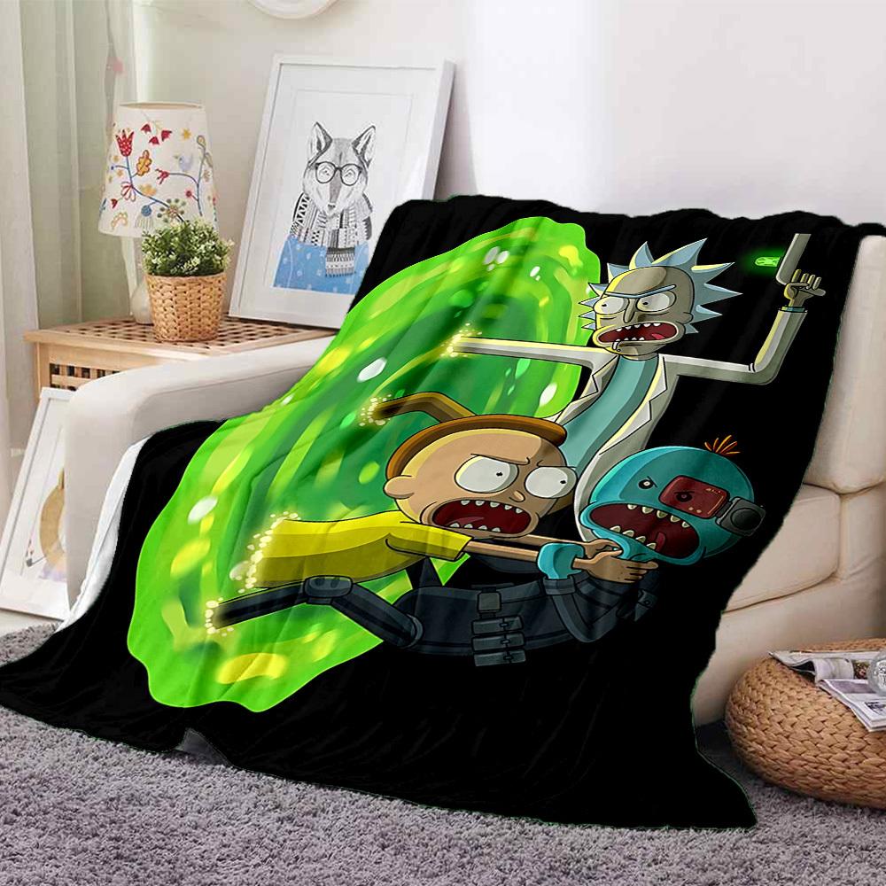 1pc Rick and Morty Blanket Lightweight Flannel Throw For Sofa, Bed, Travel, Livingroom, Office, Couch, Chair, And Bed