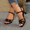 Summer New Round Head Hollow One-character Buckle Wind Large Size Women's Stiletto Sandals