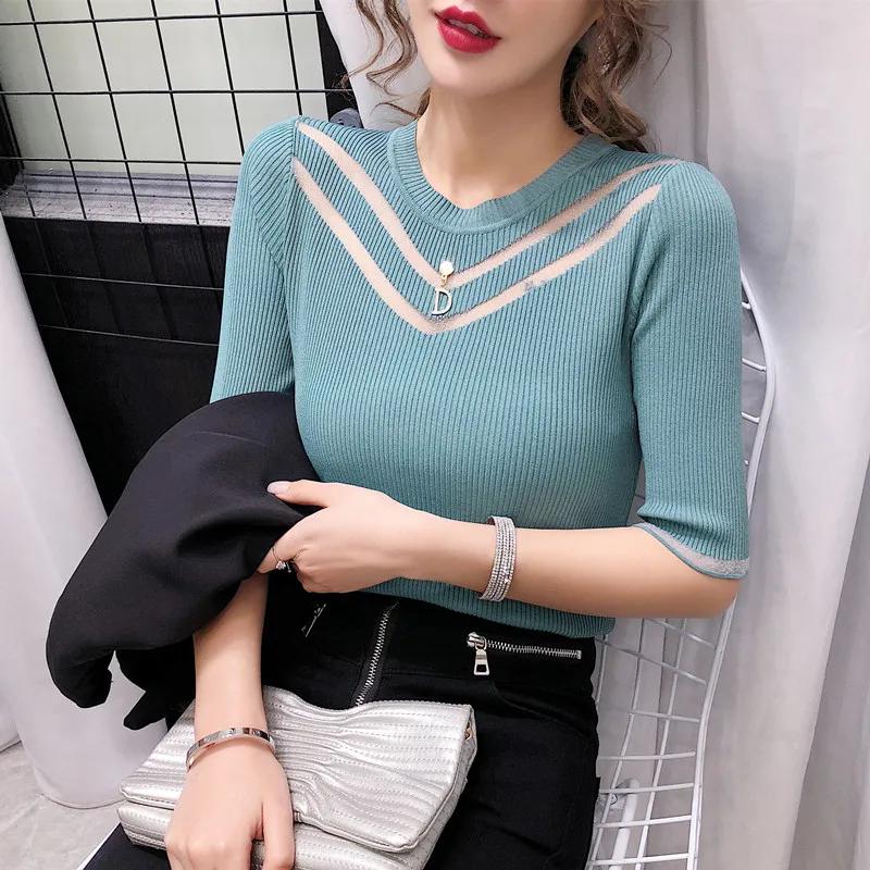 

Women s Summer Knit Loose-Fit Crew Neck T-Shirt Simple Design Short Sleeve Base Layer XXS синий