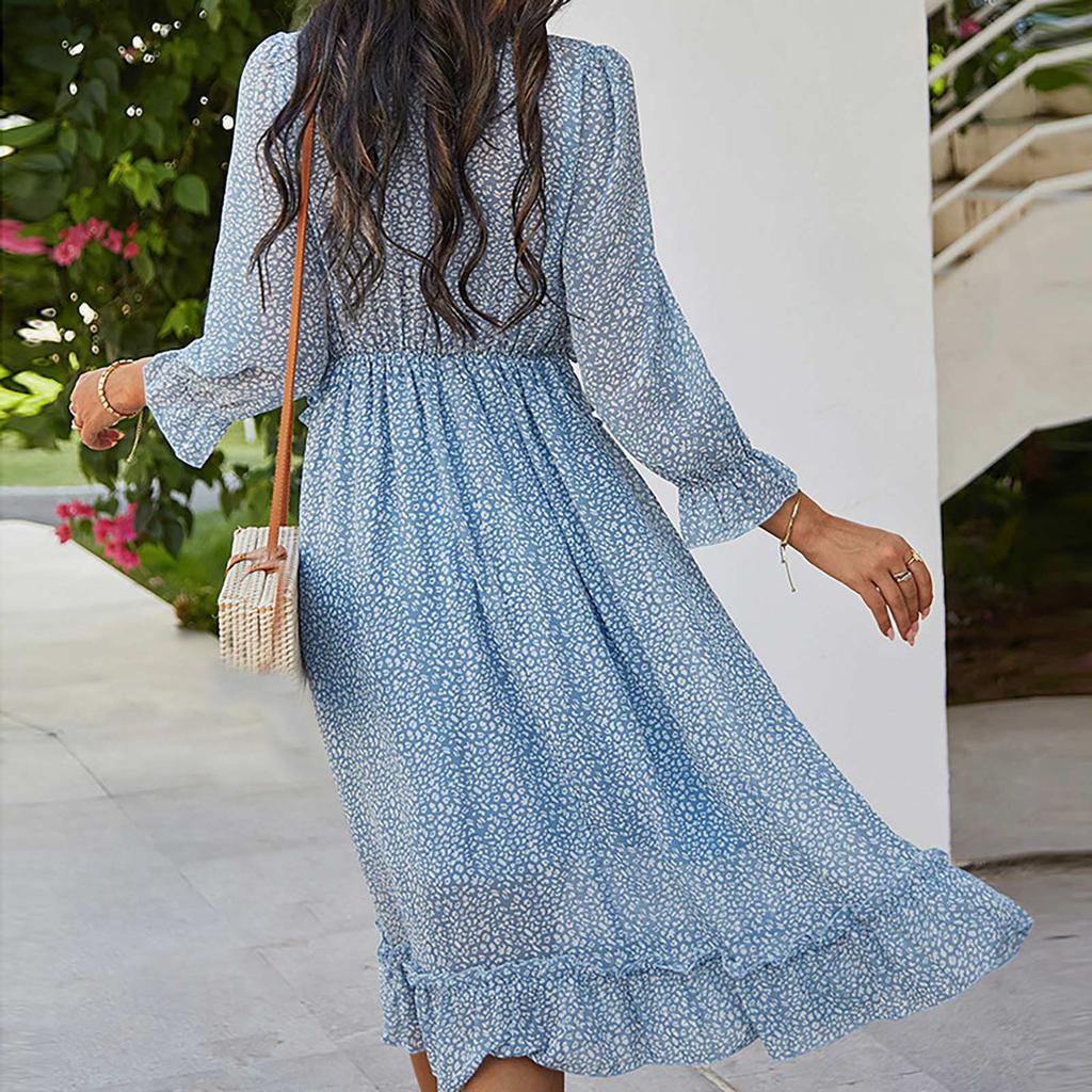 Women's Fashion Sexy Slim Casual V-Neck Chiffon Floral Dress