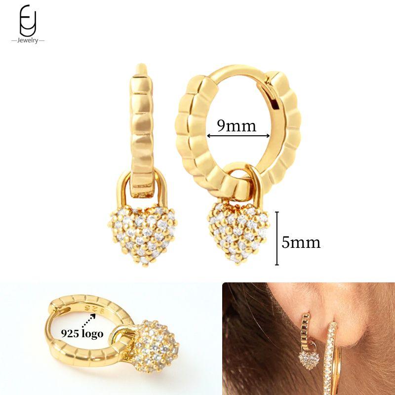 925 Silver Ear Needle White Crystal Gold Earrings for Women Luxury Water drop/Heart/Flower Pendant Earring Fine Jewelry