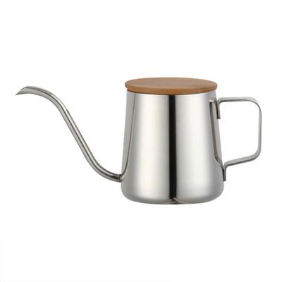 Caffettiera in Acciaio Inossidabile Beccuccio Lungo Stretto Versare Coperchio in Legno Sopra Collo di Cigno