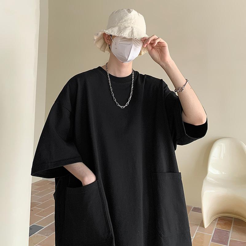 Men's Black Oversized Pocket Detail Half Sleeve T-Shirt Casual Streetwear Top