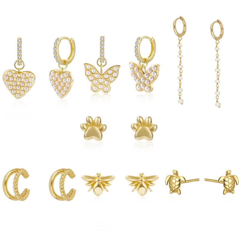 Elegant European & American Hot-Selling Pearl Butterfly Heart Dangle Studs