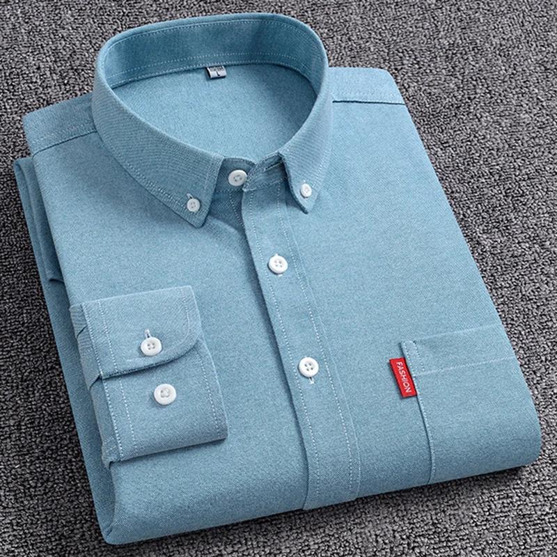 Herren Oxford Langarmhemden 100% Baumwolle Unifarben Kentkragen Regular Fit Tägliche Herrenbekleidung Pflegeleichte Hemden für Herren