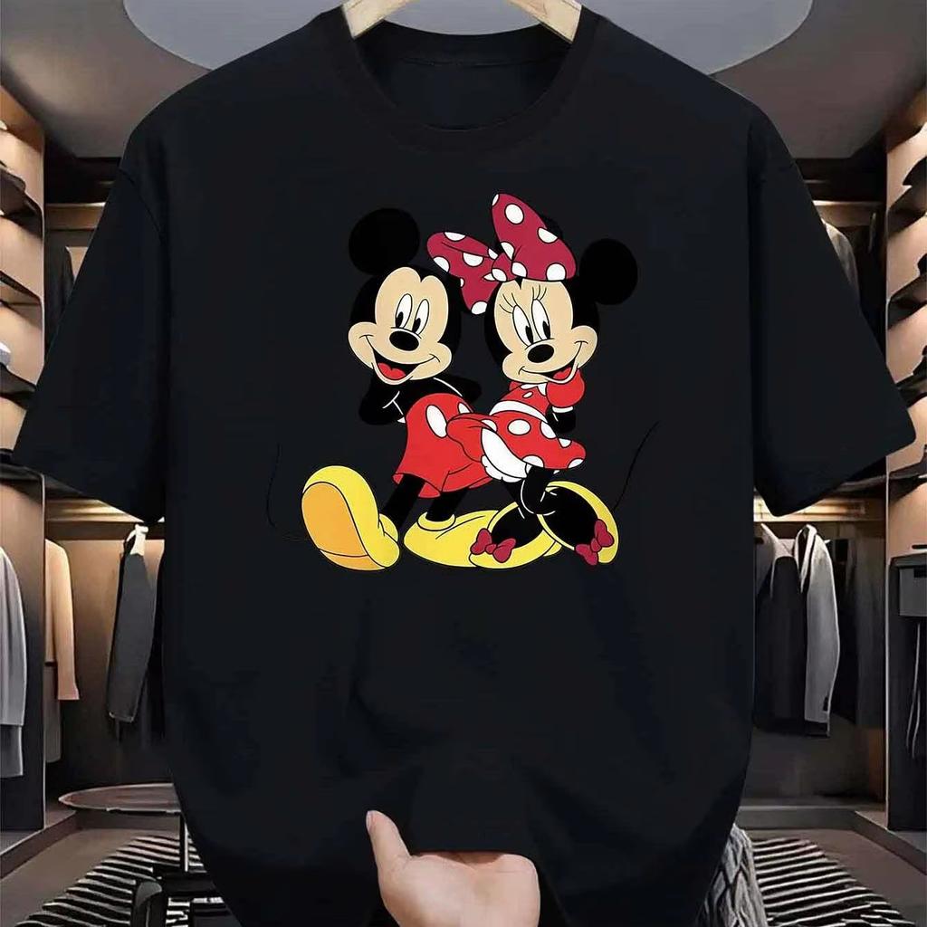 Cartoon Couple Mouse Print Cotton O-neck Tee Casual Unisex Family Matching Parent-child Short Sleeve Tops for Men Women Children