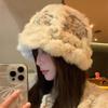 Cartoon Style Wool Beanie With Plush Fur Material And Adjustable Fit For Casual Wear