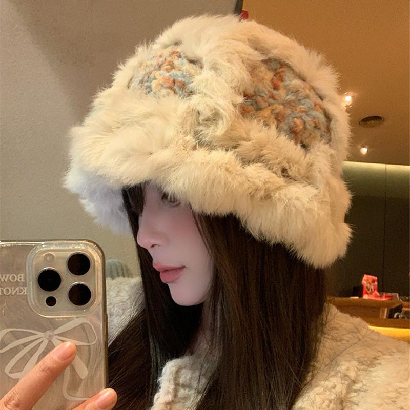 Cartoon Style Wool Beanie With Plush Fur Material And Adjustable Fit For Casual Wear