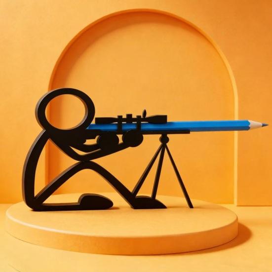 4Pcs 3D Printed Stickman Pen Holder Archer Sniper Swordsman Pencil Stand Home Office Desktop Decoration