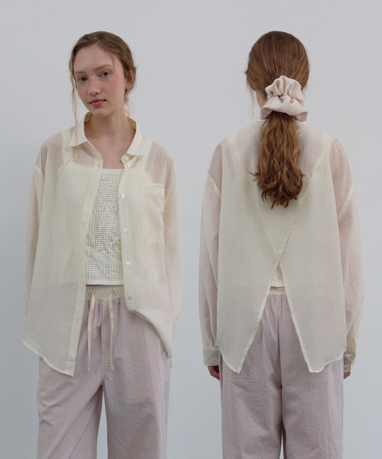 Hane Tencel Glow Back Slit Sheer Shirt_Banana S