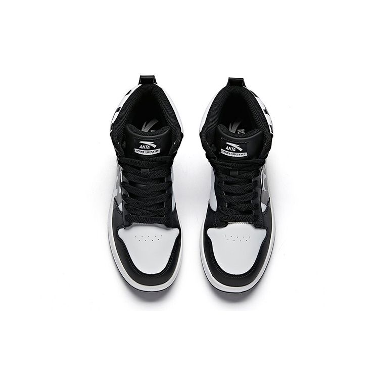Anta High-Top Skate Shoes With Slip Resistance And Shock Absorption Men Skate Shoes Black White 91648060-3
