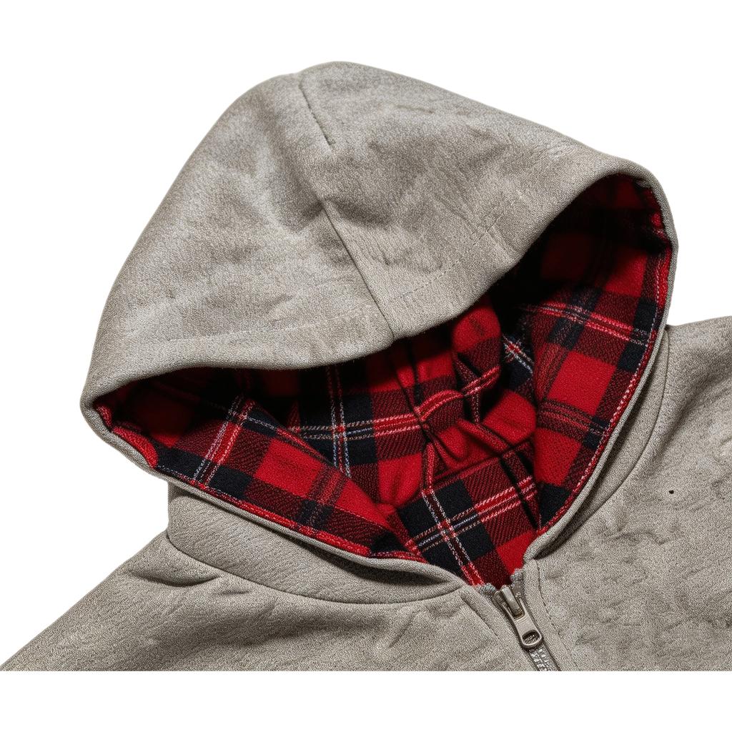 Felpa con cappuccio da uomo reversibile patchwork a quadri con zip per autunno e inverno