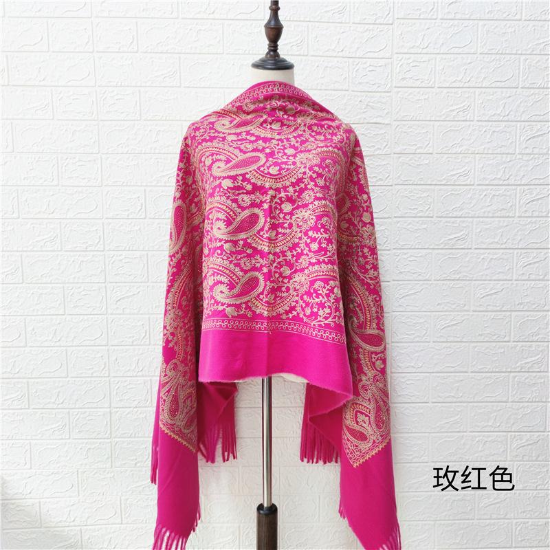 Paisley Flowers Embroidery Cashmere Scarf Women Winter Pashmina Tassel Shawl Elegant Ladies Thicken Warm Blanket Scarves Wraps