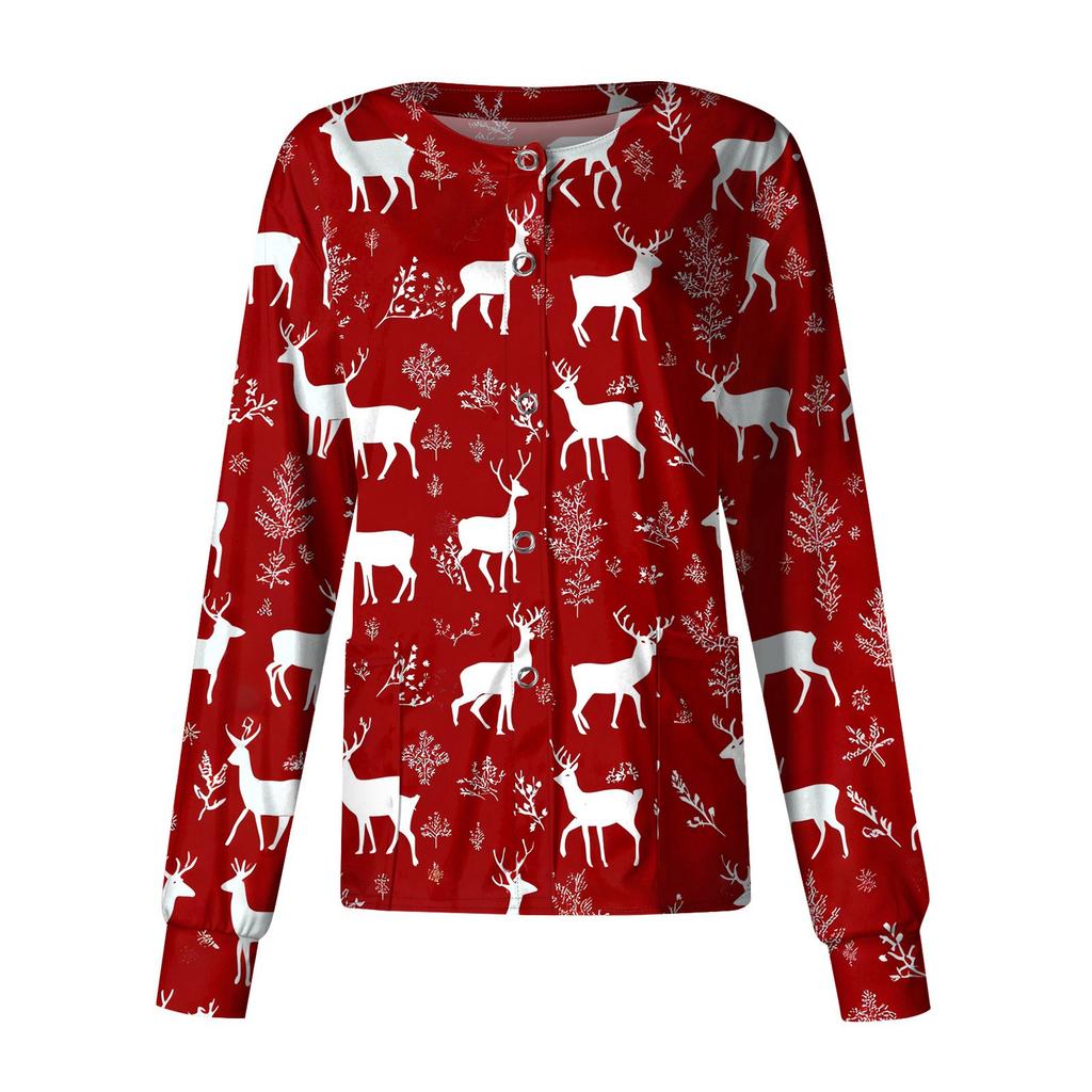 Dame fritidsjakke med langermet enkelt-breasted juletrykt beskyttelsesklær cardigan topp