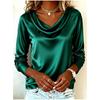 Spring Autumn Versatile Office Draped Collar Flowy Long-Sleeve Blouse - Stylish Elegant 100% Polyester Shirt