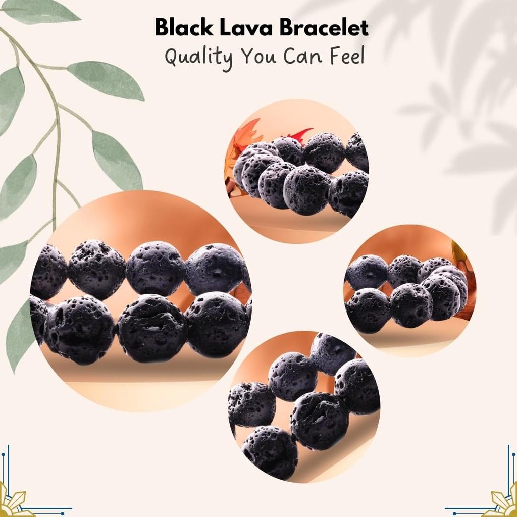 Plus Value Lava Beads Stone Bracelet for Strength, Positivity & Harmony Reiki Healing Charm Crystal (Beads Size: 10mm, Jute Bag)