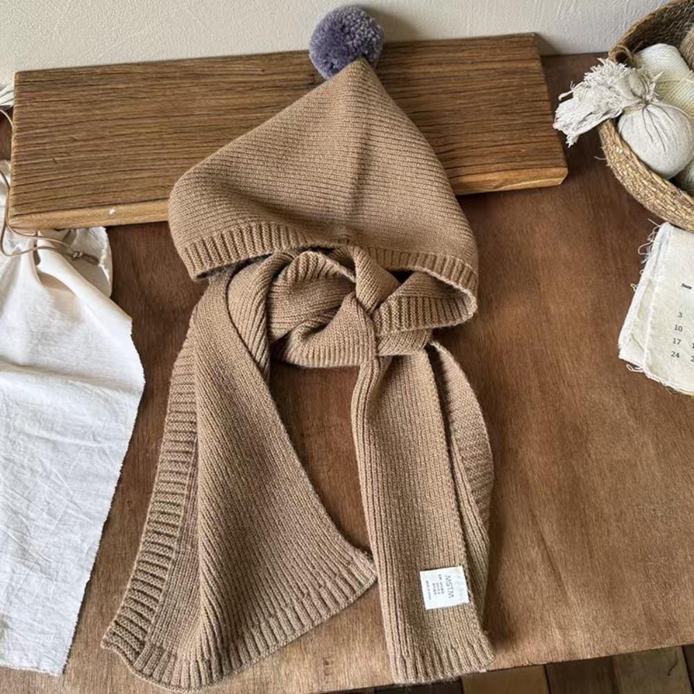 2-in-1 Kids Winter Hat Windproof Ear Protection Hat Cute Knitted Balaclava  Outdoor Wear