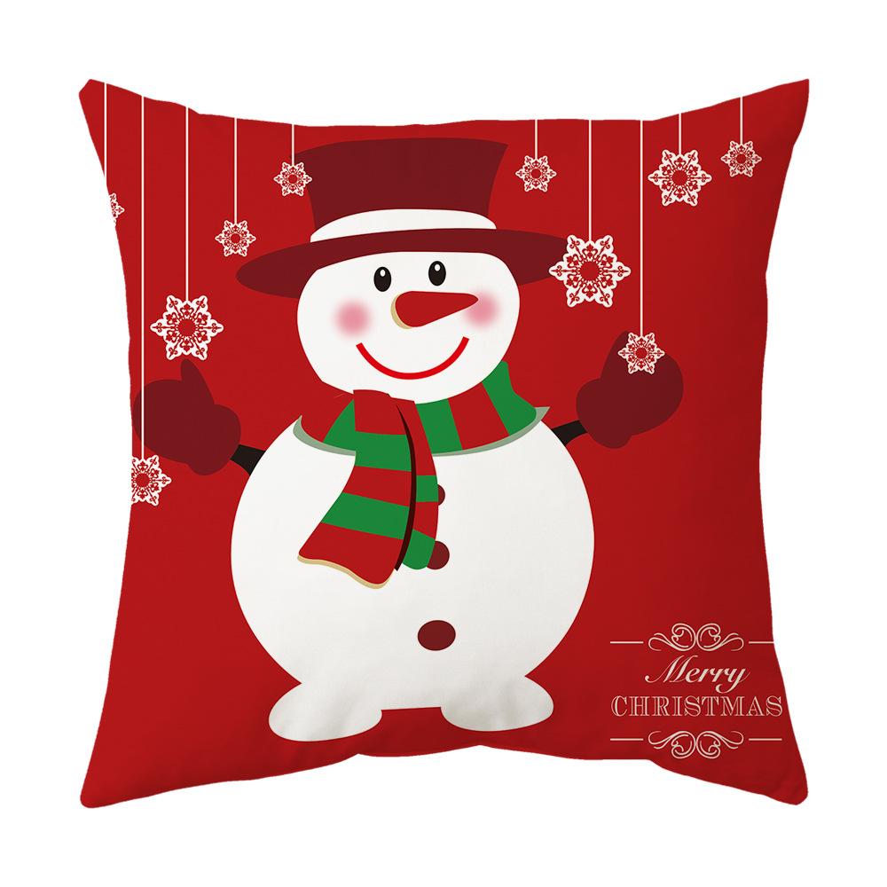 Federa Cuscino a Tema Natalizio Fondo Rosso Lino Corto Peluche Stampato Federa Cuscino Regalo Festivo