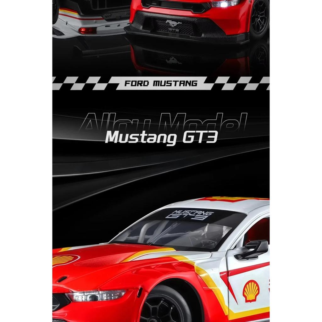1/24 Ford Mustang GT3 Co-brand Version Alloy Sports Car Model Metal Track Racing Car Vehicle Model Sound and Light Kids Toy Gift