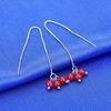 BELLA BOX Sterling Silver Needle Festive Japanese And Korean Earrings With Tassels, Long Cherry Blossom Red Bead Earrings, And Red Bean Ear Threads