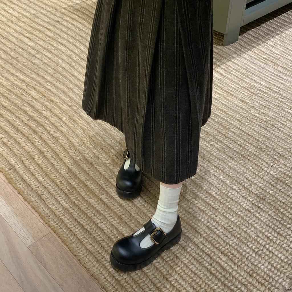 Cowhide version of grape mother same leather big head niche platform Mary Jane shoes women's retro versatile small leather shoes single shoes