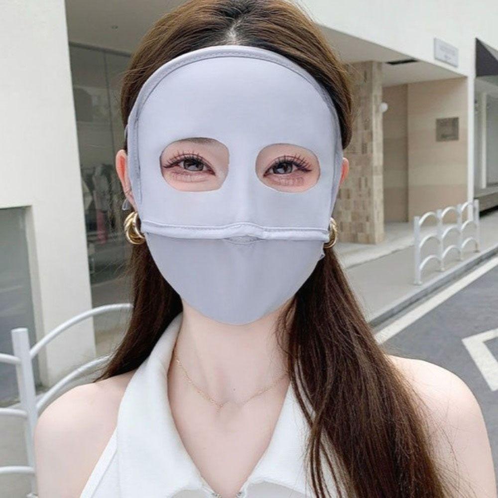 Elastic Full Face Ice Silk Mask Solid Color Sunscreen Veil Sunscreen Mask UV Protection Face Scarves Face Cover Fishing