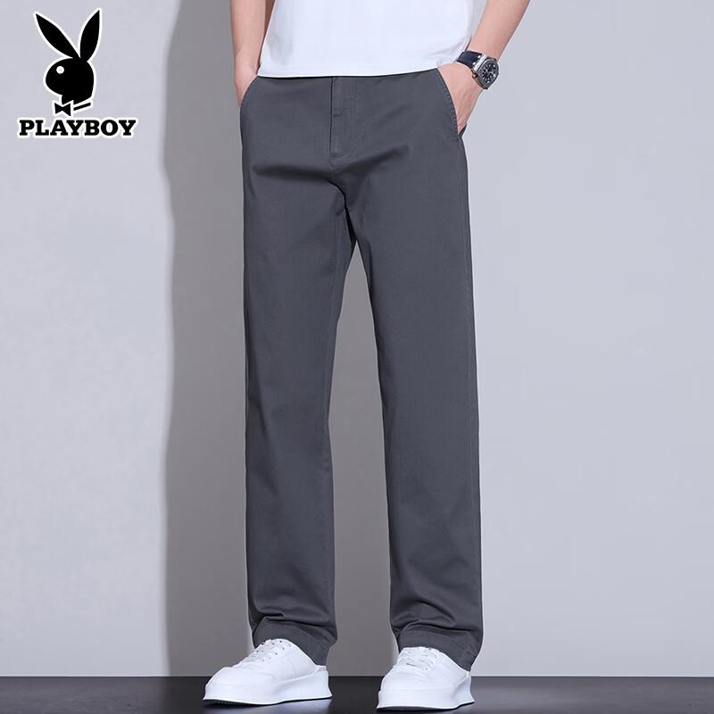 PLAYBOY Men s Solid Straight-Leg Casual Trousers 30